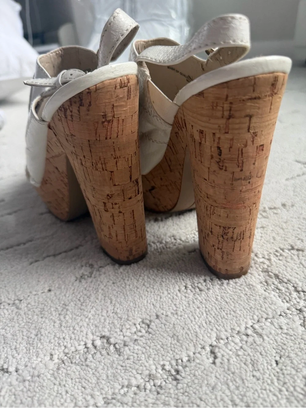 Nine West White Cork Platform Slingback Heels Women’s Size 7.5